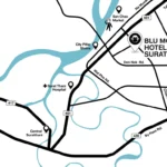 Illustrated map showing Blu Monkey Hub & Hotel Suratthani and nearby city landmarks